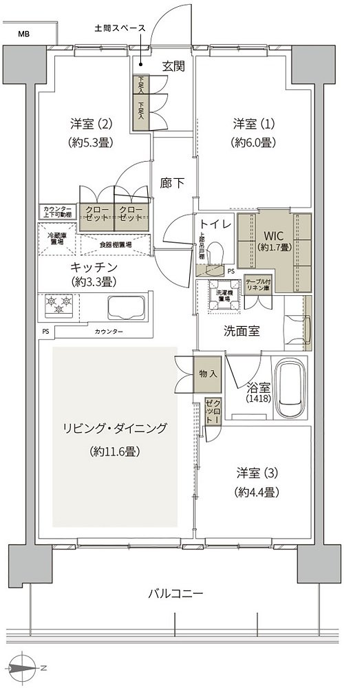 プライムパークス横浜並木 ザ・レジデンス 間取り EC-68b-6 type