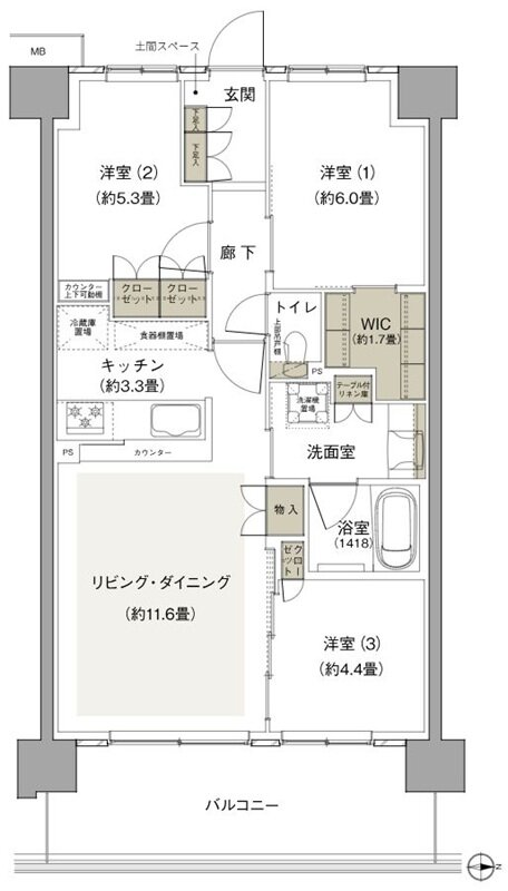 プライムパークス横浜並木 ザ・レジデンス 間取り EC-68b-6 type