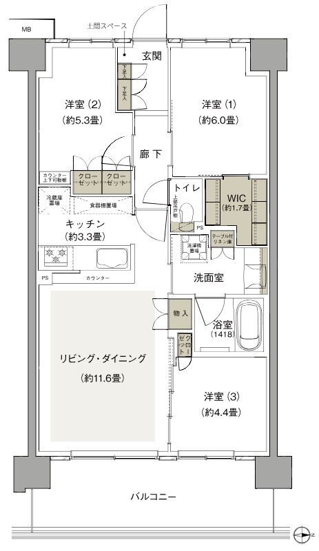 プライムパークス横浜並木 ザ・レジデンス 間取り EC-68b-6 type