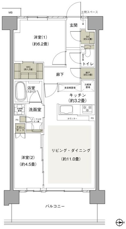 プライムパークス横浜並木 ザ・レジデンス 間取り EC-58a-10 type