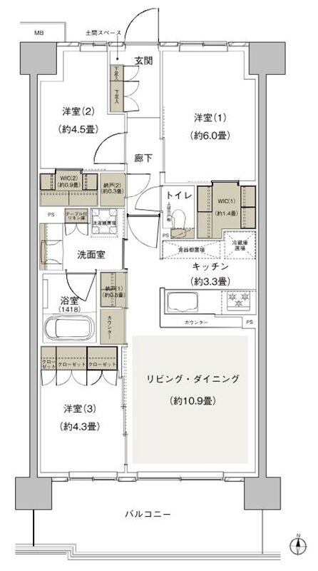 プライムパークス横浜並木 ザ・レジデンス 間取り WA-68C-10 type
