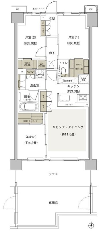 プライムパークス横浜並木 ザ・レジデンス 間取り WA70b-4g type