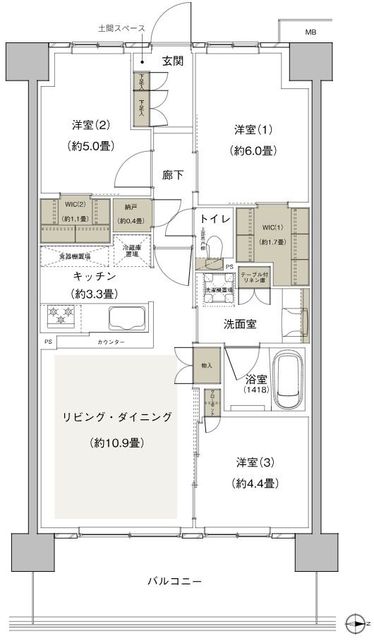 プライムパークス横浜並木 ザ・レジデンス 間取り EC-68b-11 type