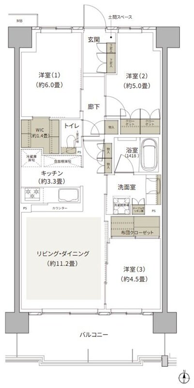 プライムパークス横浜並木 ザ・レジデンス 間取り WC-69b-2 type