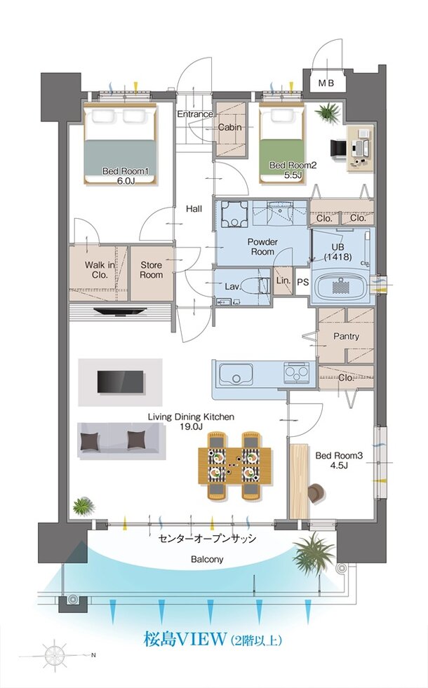 サンパーク天保山グラッセ 間取り Cタイプ（803号室）