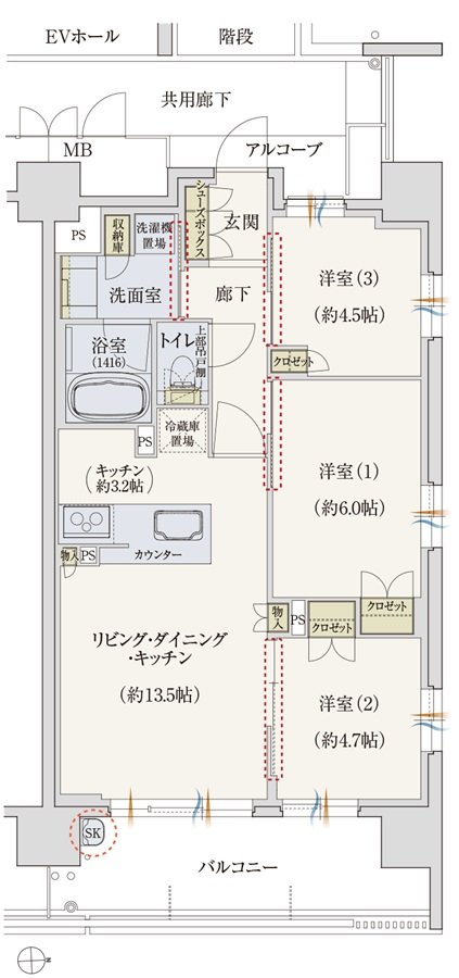 サンメゾン香里園駅前 間取り Aタイプ