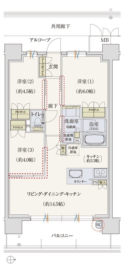 サンメゾン香里園駅前 間取り Eタイプ