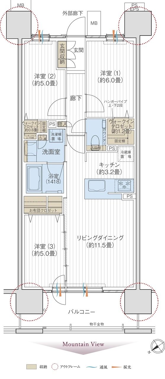 デュオヒルズ盛岡中ノ橋ザ・プレミア 間取り Bタイプ