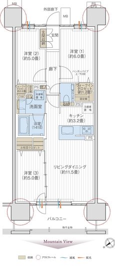 デュオヒルズ盛岡中ノ橋ザ・プレミア 間取り Bタイプ