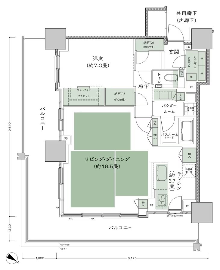 ベイシティタワーズ神戸 EAST 間取り E-70J-1(EE) type