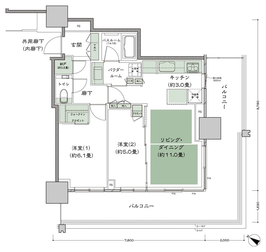 ベイシティタワーズ神戸 EAST 間取り E-60D-2(EC) type