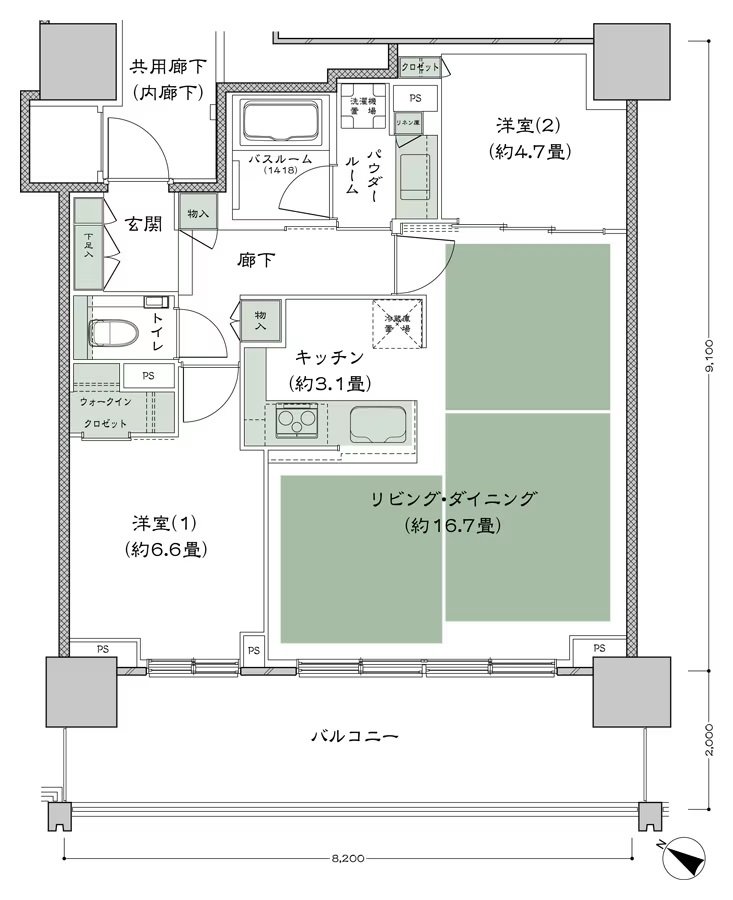 ベイシティタワーズ神戸 EAST 間取り E-70H-2(EU) type