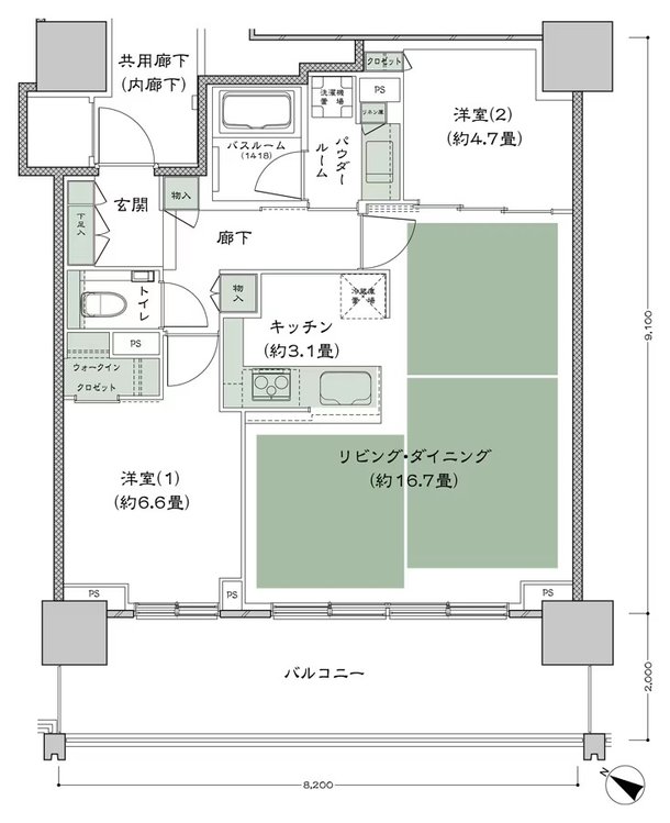 ベイシティタワーズ神戸 EAST 間取り E-70H-2(EU) type