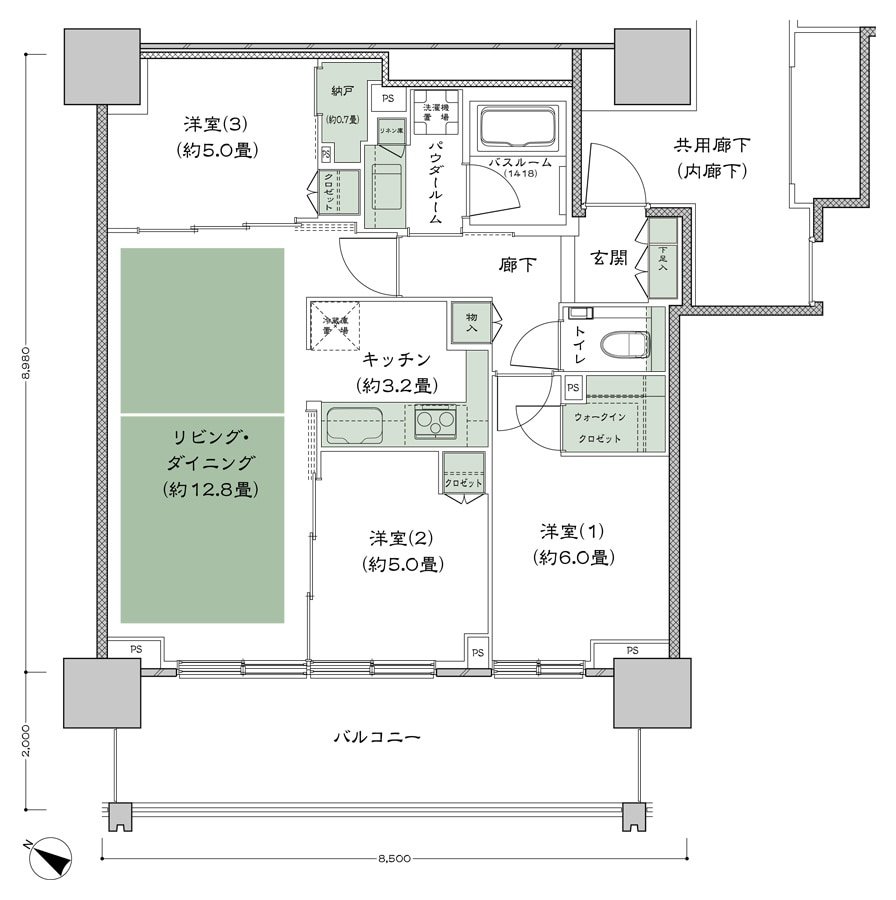 ベイシティタワーズ神戸 EAST 間取り E-70I-3(EV) type