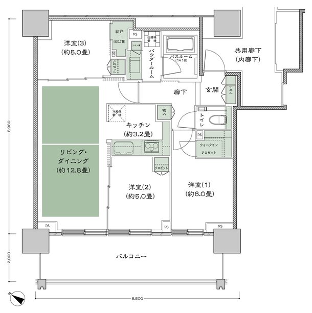 ベイシティタワーズ神戸 EAST 間取り E-70I-3(EV) type