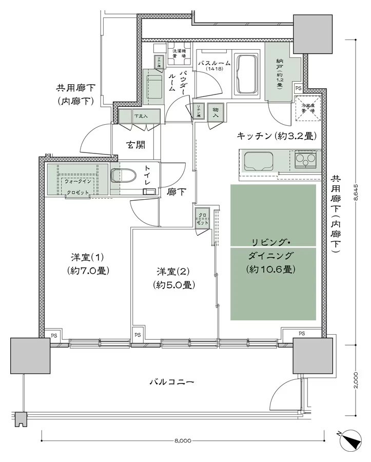 ベイシティタワーズ神戸 EAST 間取り E-60C-2(EW) type