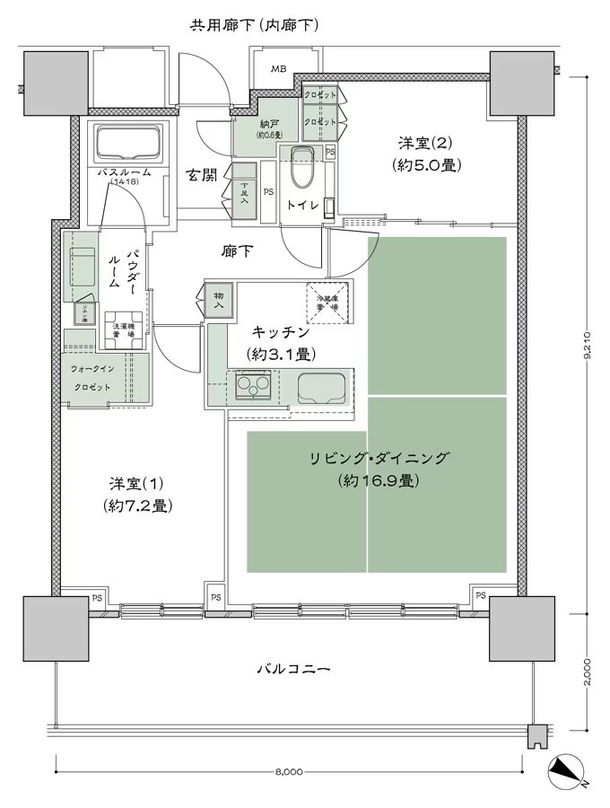 ベイシティタワーズ神戸 EAST 間取り E-70D-2(EH) type