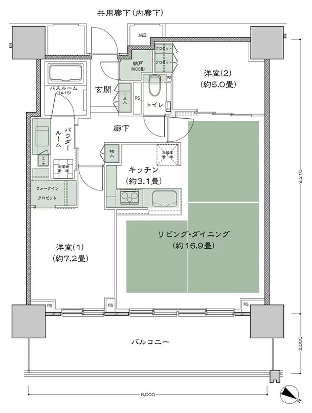 ベイシティタワーズ神戸 EAST 間取り E-70D-2(EH) type