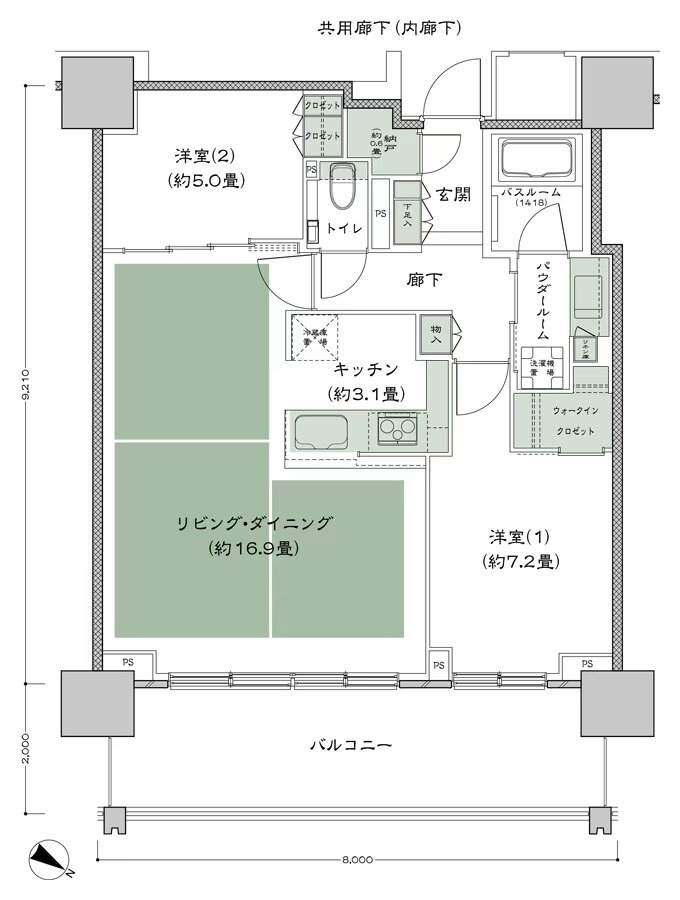 ベイシティタワーズ神戸 EAST 間取り E-70E-2(EO) type