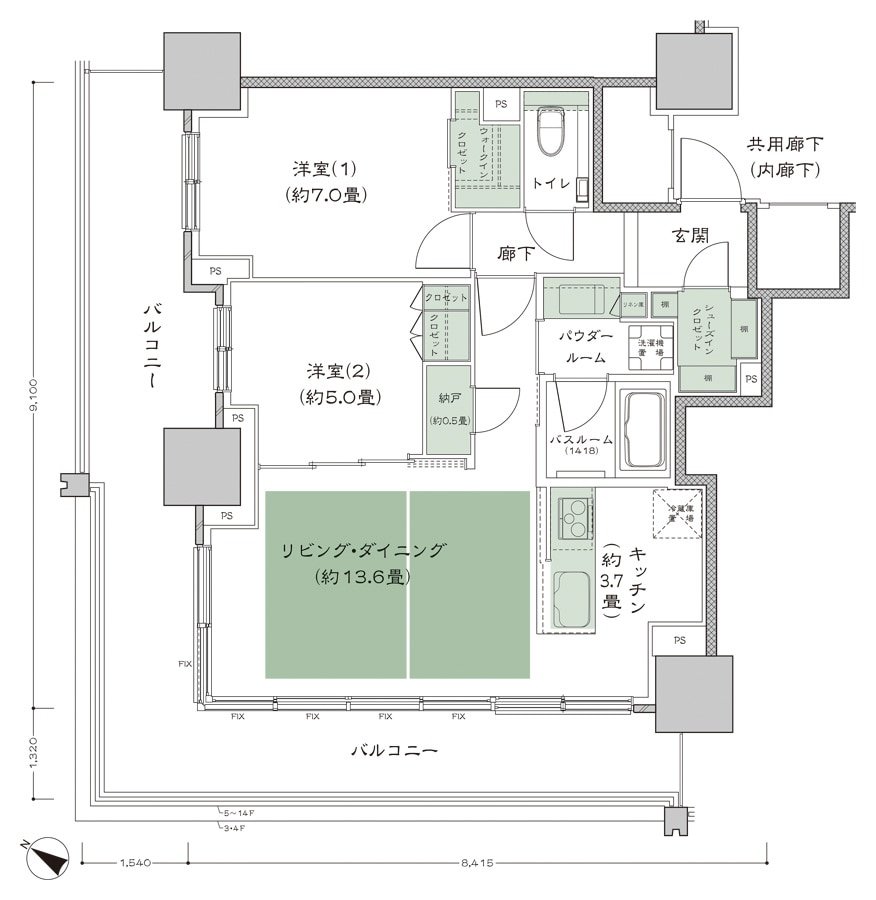 ベイシティタワーズ神戸 EAST 間取り E-65B-2(EK) type