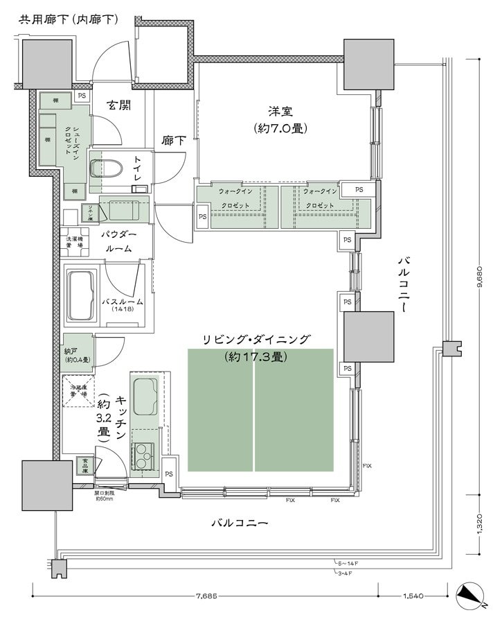 ベイシティタワーズ神戸 EAST 間取り E-65A-1(EI) type