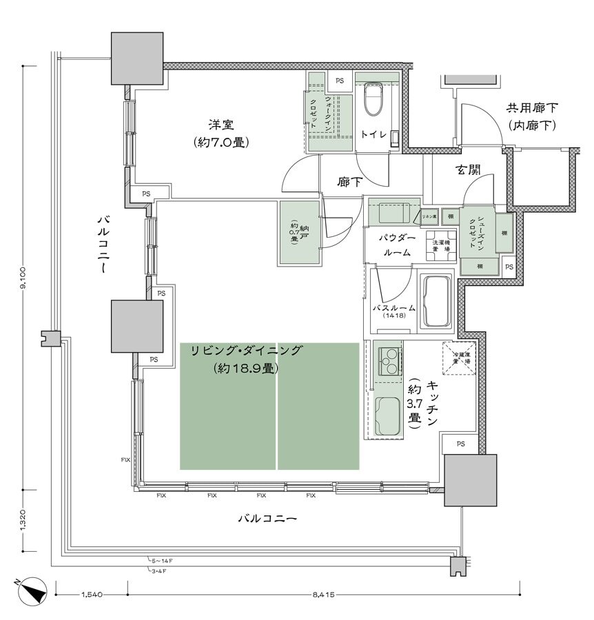 ベイシティタワーズ神戸 EAST 間取り E-65B-1(EK) type