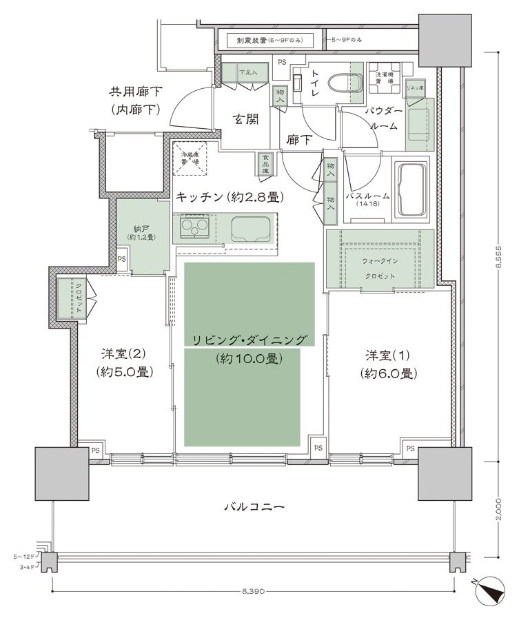 ベイシティタワーズ神戸 EAST 間取り E-60G-2(EL) type
