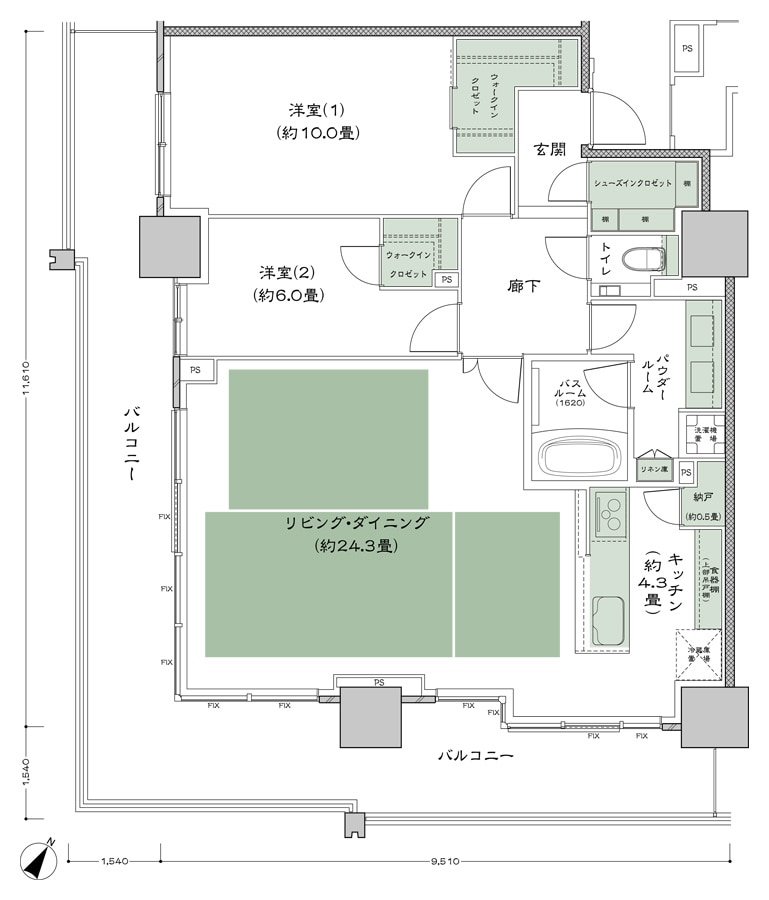 ベイシティタワーズ神戸 EAST 間取り E-100B-2(EQ) type