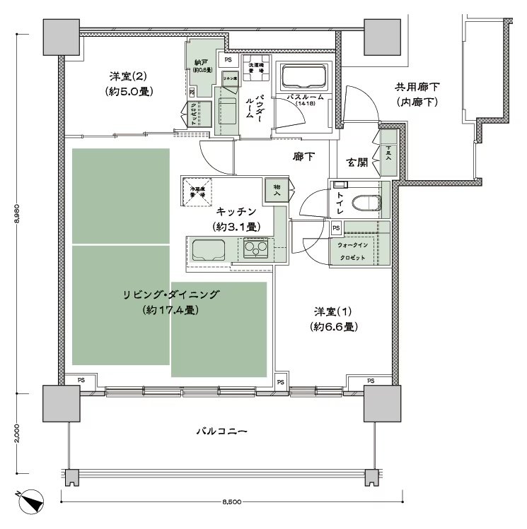ベイシティタワーズ神戸 EAST 間取り E-70Af-2 type