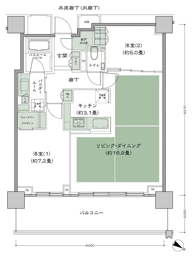 ベイシティタワーズ神戸 EAST 間取り E-70Bb-2(EH) type