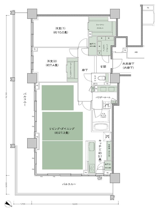 ベイシティタワーズ神戸 EAST 間取り E-115B-2(EX) type