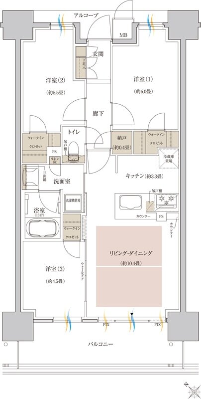 リビオシティ神戸名谷(神戸名谷・駅前複合開発PJ) 間取り L3 TYPE