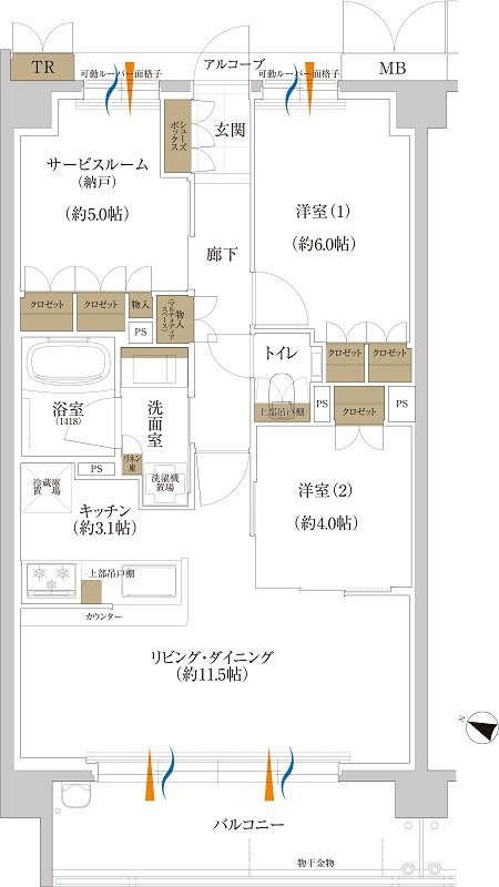 アービンググラン 芦屋大東町 間取り E type