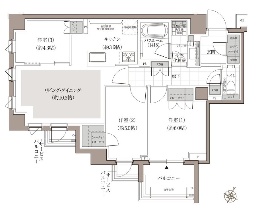 アトラスシティ千歳烏山グランスイート 間取り 65B type＜杜ノ棟＞