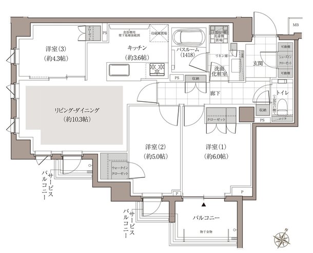 アトラスシティ千歳烏山グランスイート 間取り 65B type＜杜ノ棟＞