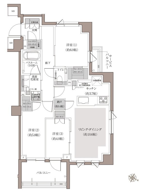 アトラスシティ千歳烏山グランスイート 間取り 70R type＜風ノ棟＞