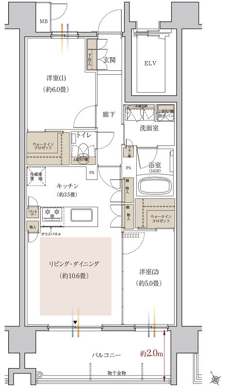 リビオシティ小倉中井ウエストコート 間取り Hタイプ