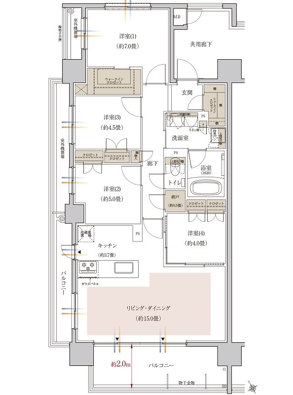 リビオシティ小倉中井ウエストコート 間取り Aタイプ