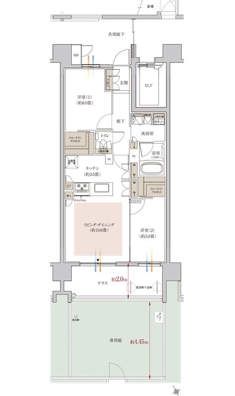 リビオシティ小倉中井ウエストコート 間取り Hgタイプ