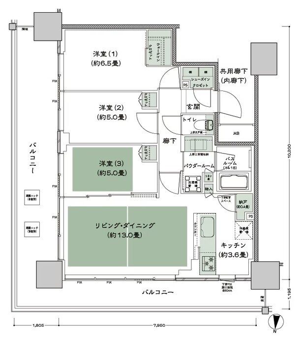 シティタワー古川橋 間取り N-3 type