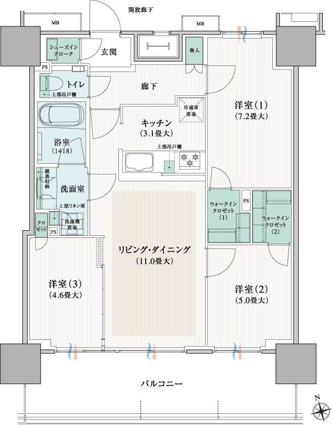 ブランズタワー橋本 間取り 70C type