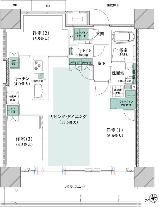 ブランズタワー橋本 間取り 65B type
