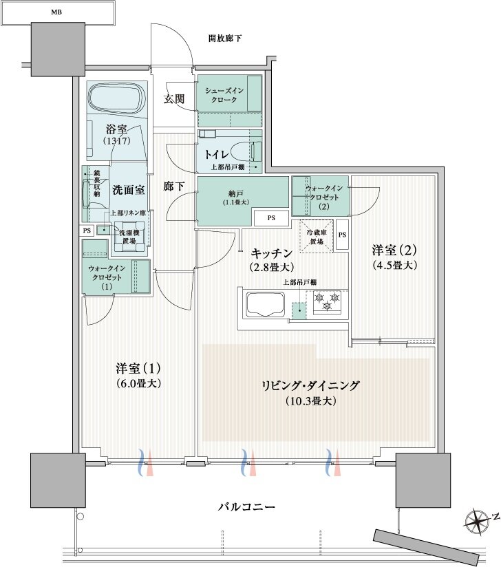 ブランズタワー橋本 間取り 55A type