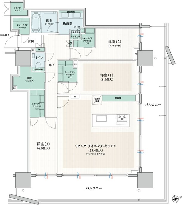 ブランズタワー橋本 間取り 105At type