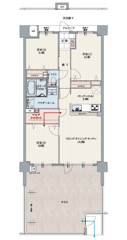 アルファスマート道後湯築 間取り Eg TYPE