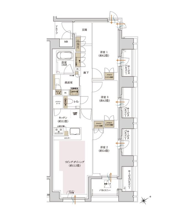 ローレルコート星ヶ丘レジデンス 間取り K TYPE