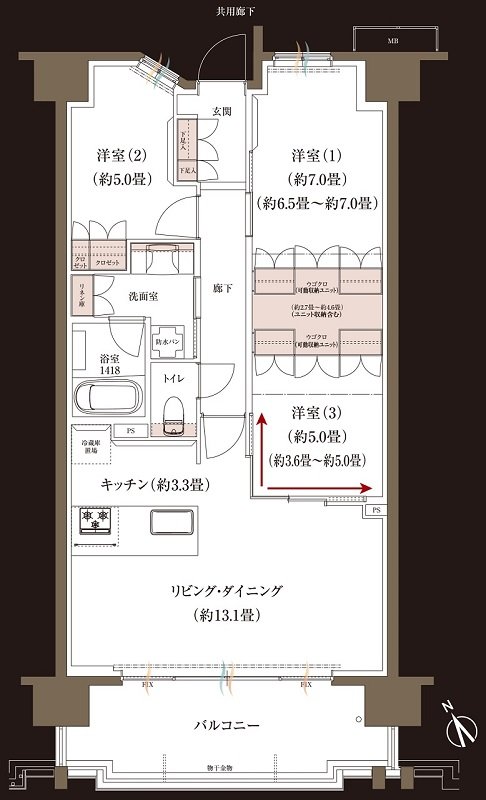 ブランシエラ大浦サンリヤン 間取り F type