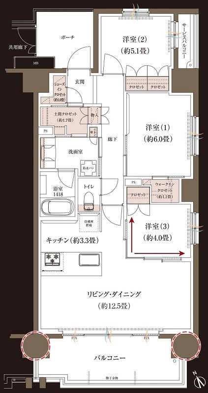 ブランシエラ大浦サンリヤン 間取り L type