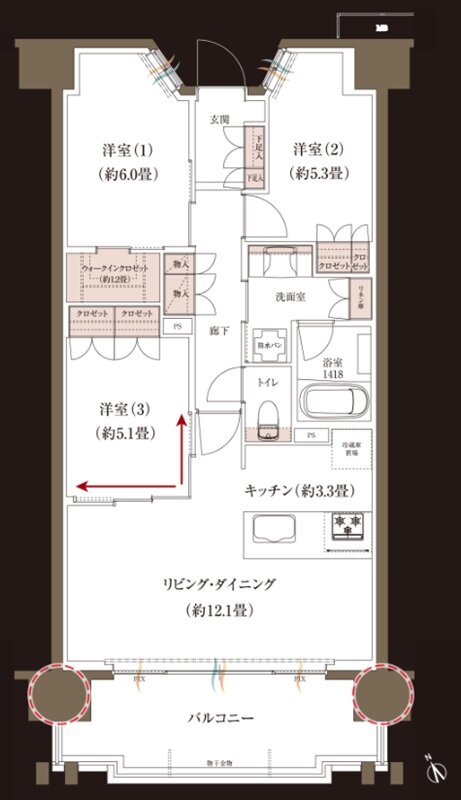 ブランシエラ大浦サンリヤン 間取り D type