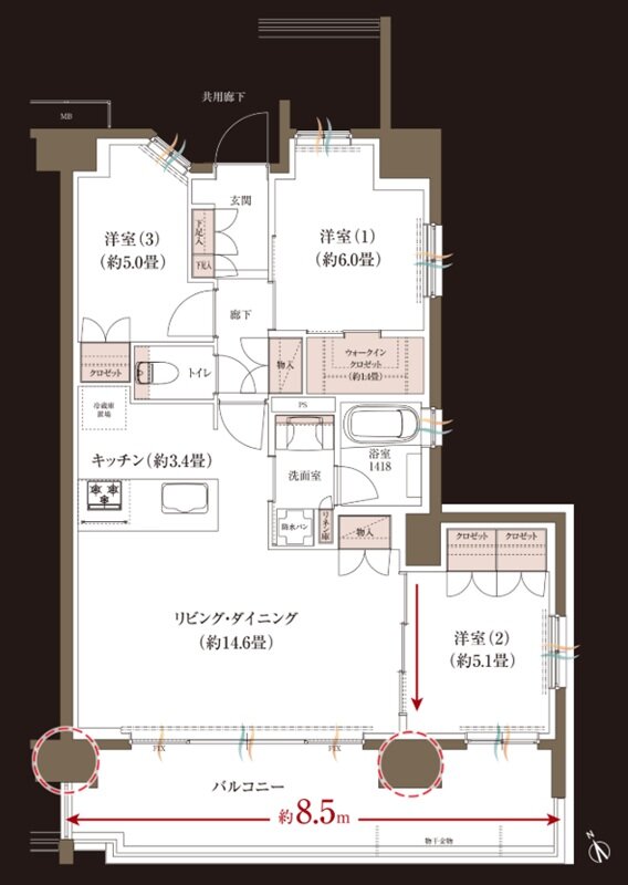 ブランシエラ大浦サンリヤン 間取り M type